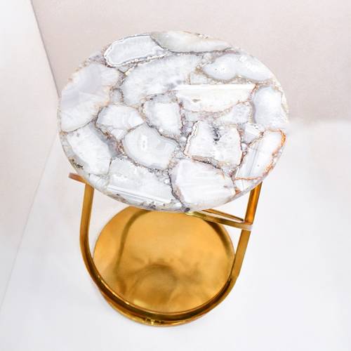 Agate Side Table with Base - Gray