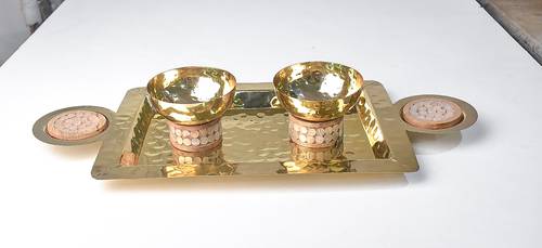 Tray With 2 Bowl - Gold