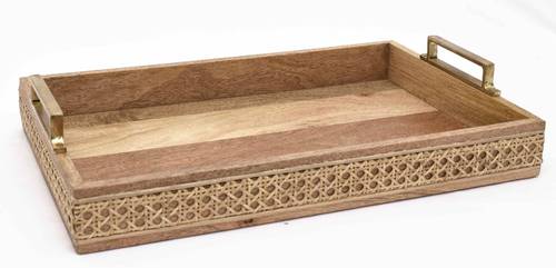 Wooden tray with rattan