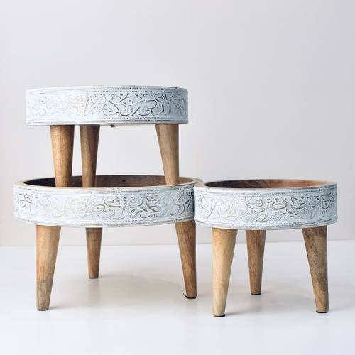 Hand painted wooden and copper cake stand set