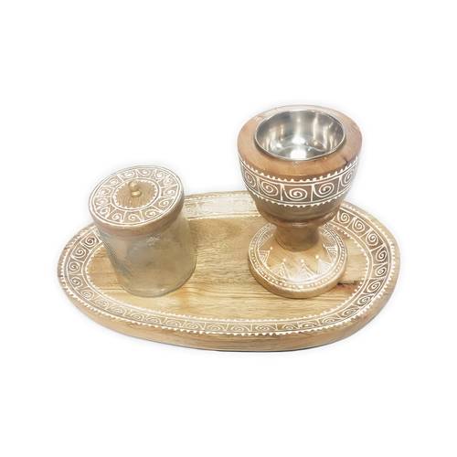 Natural wood censer set with white hand painting