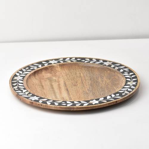 Round tray of mother of pearl and wood - Black