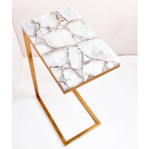 Agate Side Table with Base - White