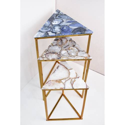 Agate Set Side Table with Base - Blue
