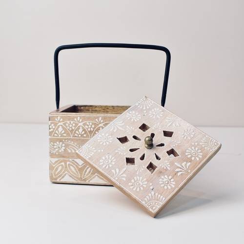 Square wooden incense burner with handle