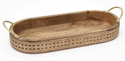 Wooden tray with rattan