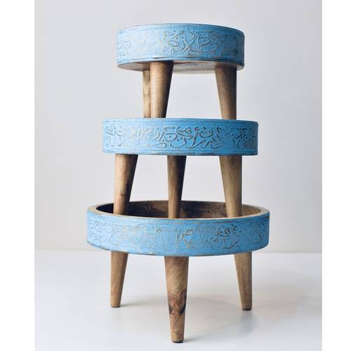 Hand painted wooden and copper cake stand set