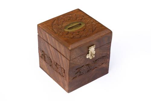 Wooden money box - brown