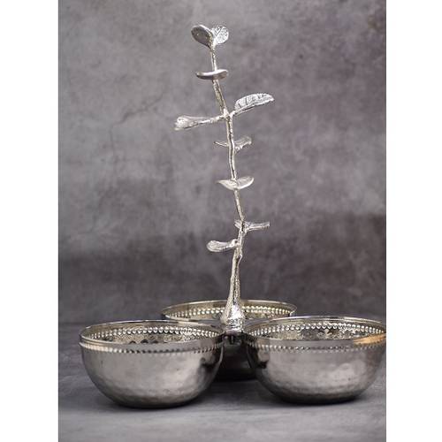 Silver Copper 3 Pot Stand - Leaves Shapes 