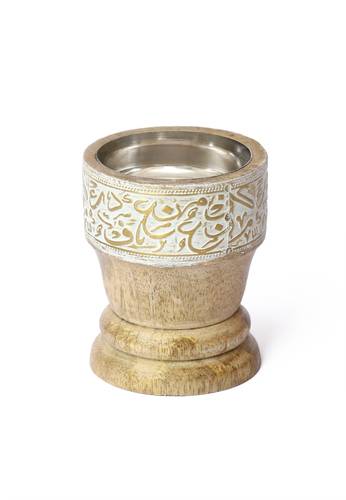 Round wood Mubkhar with copper - white