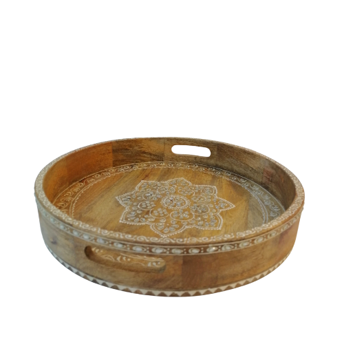 Wooden round tray - small - white