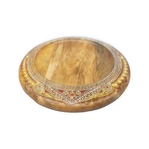 صينية دائرية خشبية -صغيرة-اصفر واحمر
