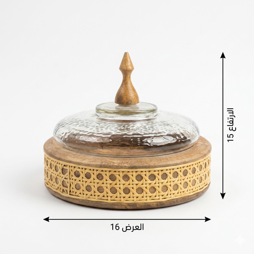 علبة خشب دائرية مع رتان - مقاس صغير                  