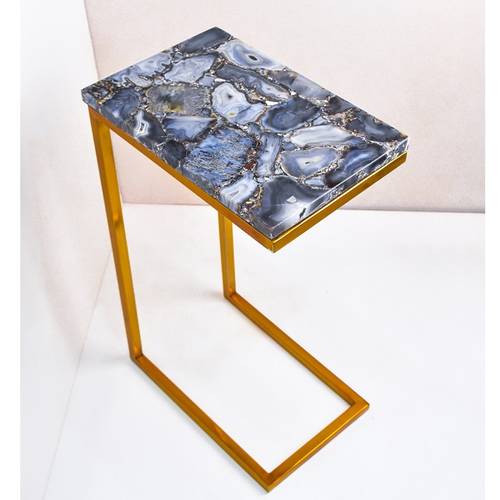 Agate Side Table with Base - Dark Gray