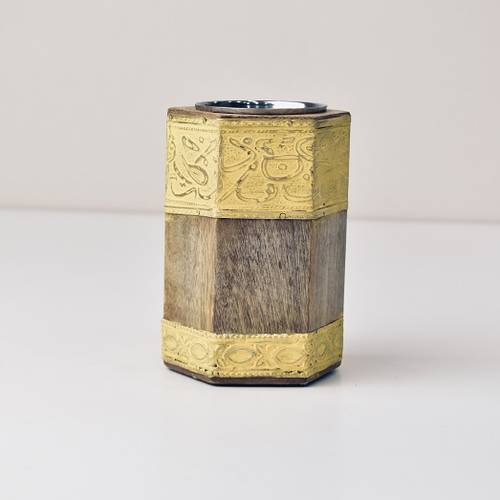 Hexagonal Wooden Burner Brass - Yellow