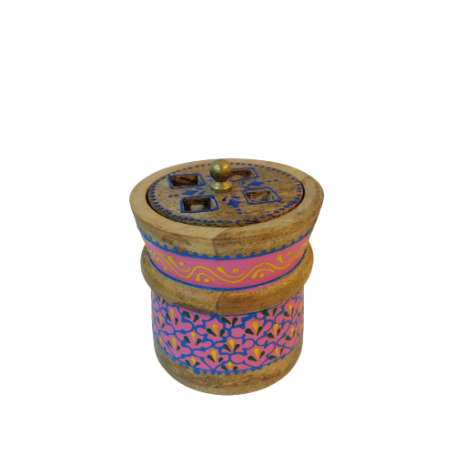 Hand-painted small wooden round box