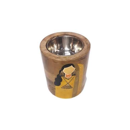 Round wooden incense burner - yellow - small