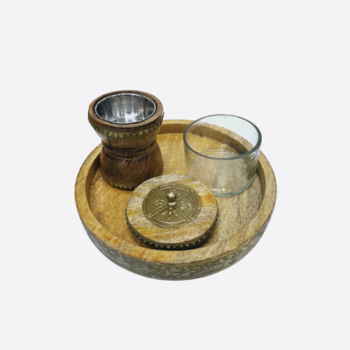 Wood Round Mubkhar Set