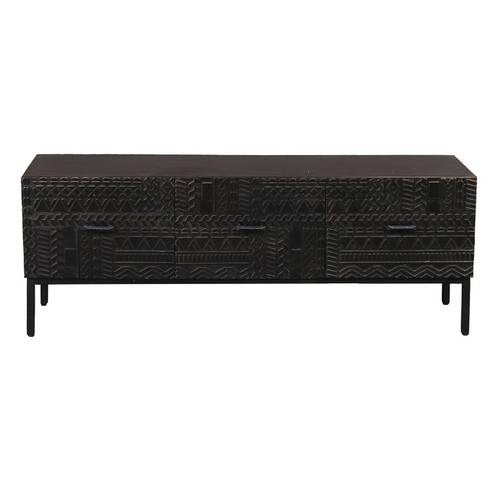 Natural wood television table with iron legs