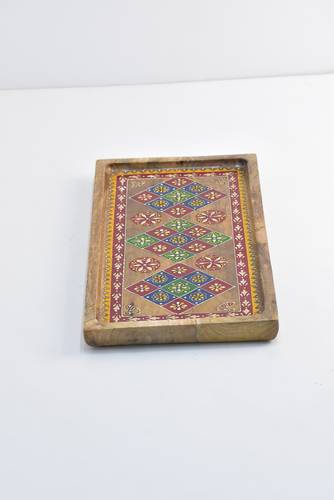 صينية مستطيلة خشبية - اخضر واحمر