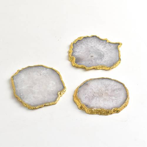 Agate Coaster - Golden Stainless Steel Sides