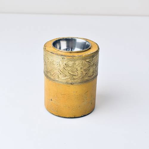 Copper Circular Wooden Incense Burner - Yellow
