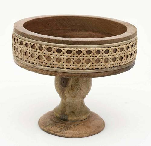 Wooden cake stand with rattan
