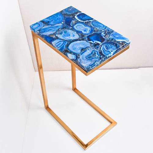 Agate Side Table with Base - Blue