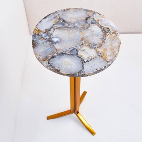 Agate Side Table with Base - Gray