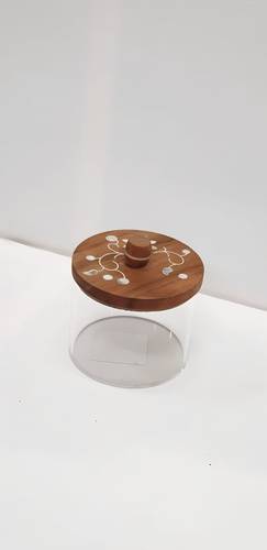 Round acrylic box with wooden lid -small
