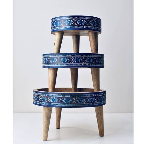 Hand painted wooden cake stand set