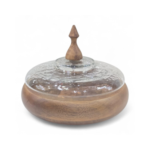 Round Natural Wooden Box With glass