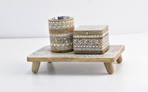 Natural Wooden Bokhor Set - White