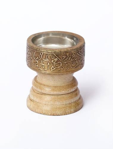 Round wood Mubkhar with copper - gold