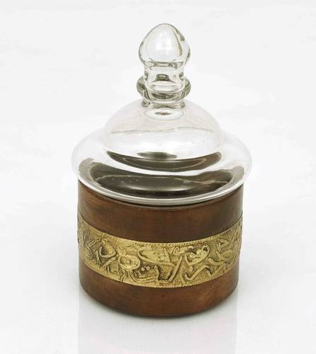 Round Natural Wooden Box With Brass