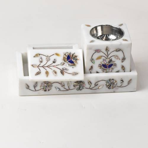 Marble Bokhoor set with natural seashells