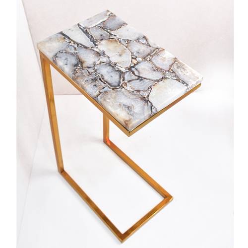 Agate Side Table with Base - Gray