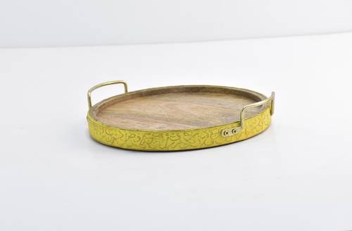 Wooden Round Small Tray - Yellow