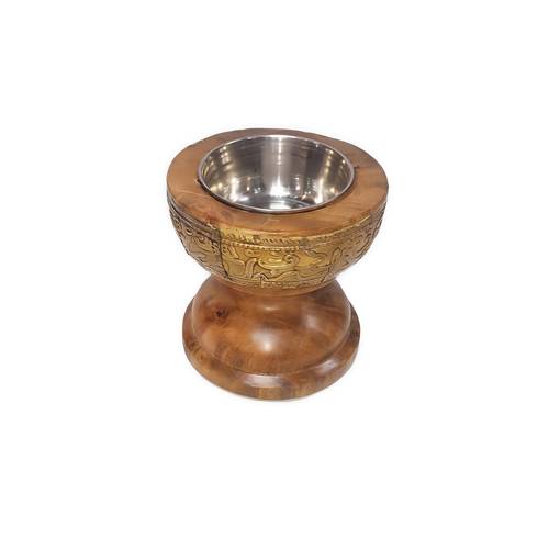 Wooden incense burner with brass - large