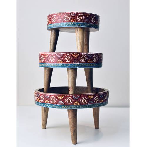 Hand painted wooden cake stand set