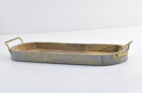 Wooden Round Tray - Silver