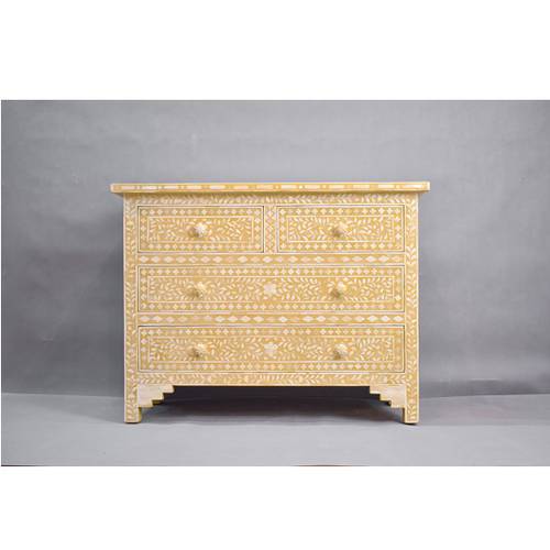 Yellow Bed Side Made of bone Inlays