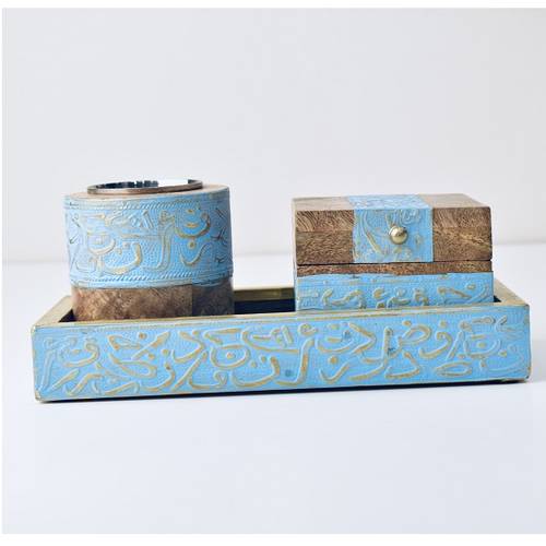 Set bakhoor wood with brass - Blue