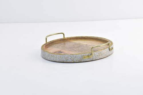Wooden Round Small Tray - White