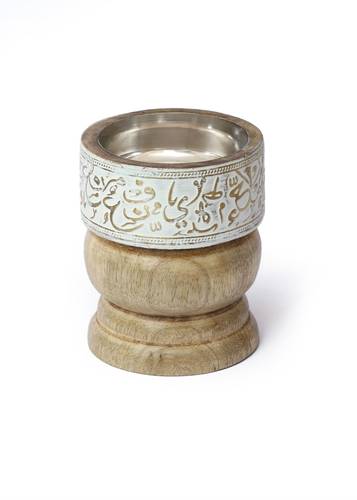 Round wood Mubkhar with copper - white