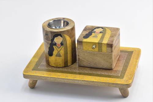 Natural Wooden Bokhor Set - Yellow