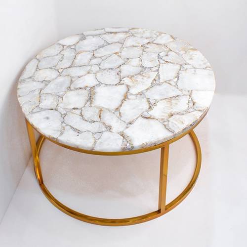 Agate Table with Base - White 