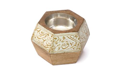 Mango Wood Hexagonal Mubkhar - white