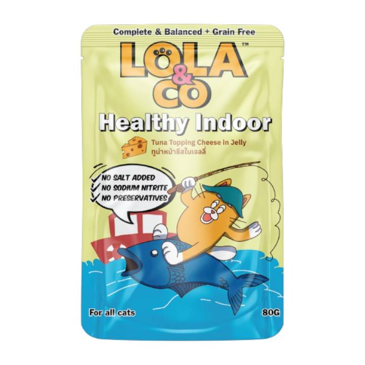Tuna and Cheese In Jelly 80 g Healthy Indoor Complete Wet Food For Cats of All Ages Lola & Co Pouches - 80 g
