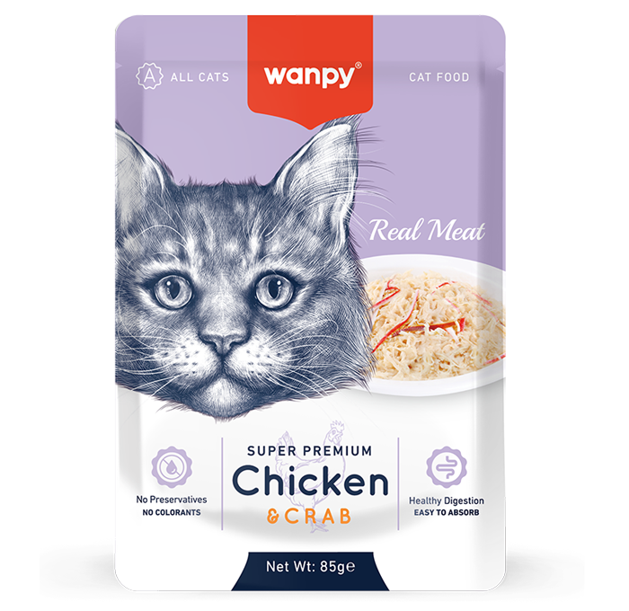 Chicken and Crab 85 g Wet Food for Cats Wanpy Super Premium Pouches - 85 g
